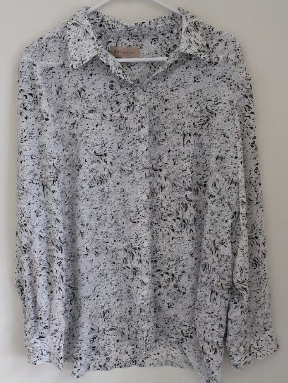 Philosophy White & Black Abstract Pattern Collared Button Shirt Women's XS EUC